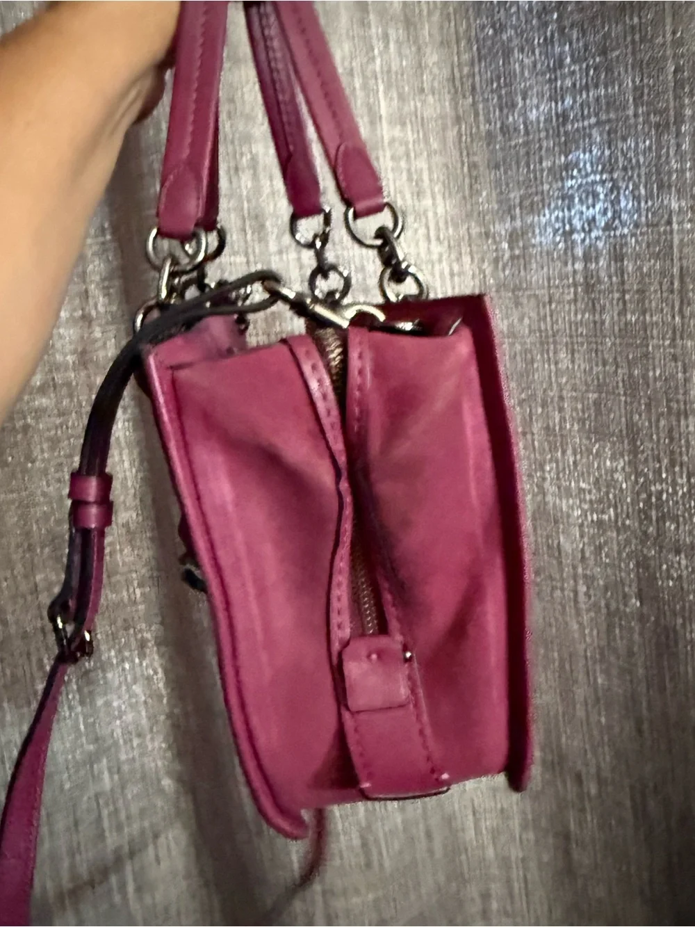 Coach purse detachable crossbody strap plum metallic suede leather bag